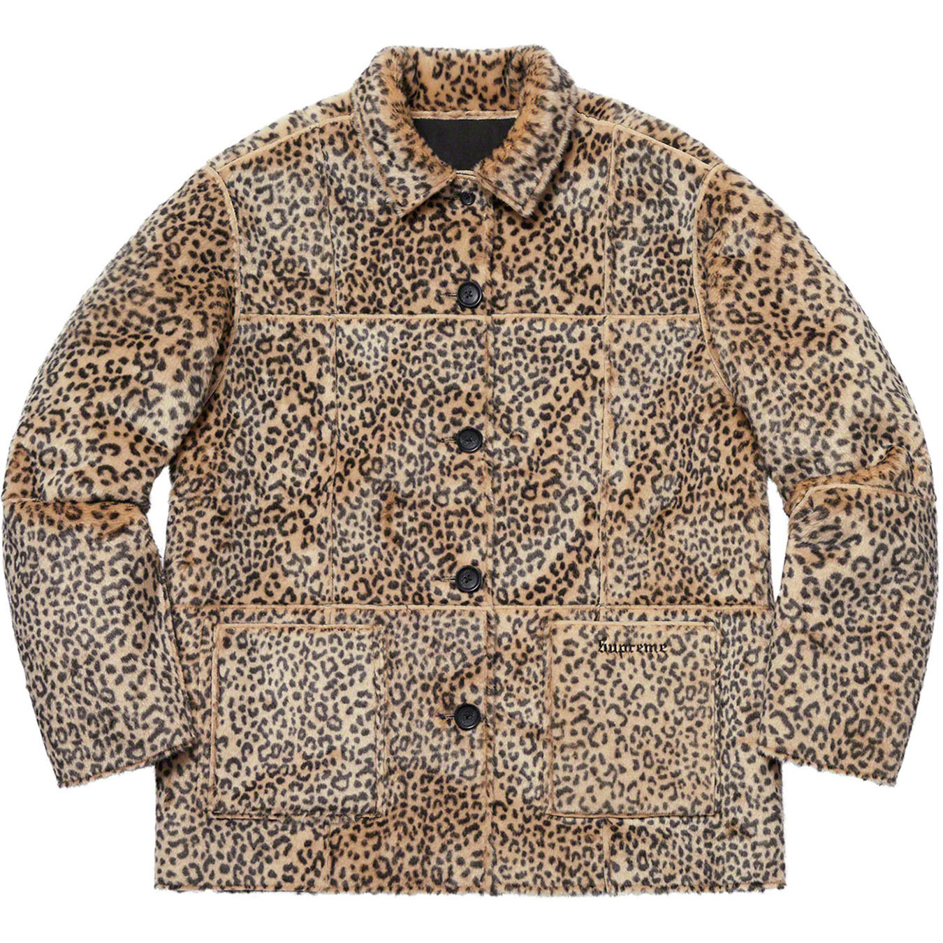 Supreme Reversible Faux Suede Leopard Coat