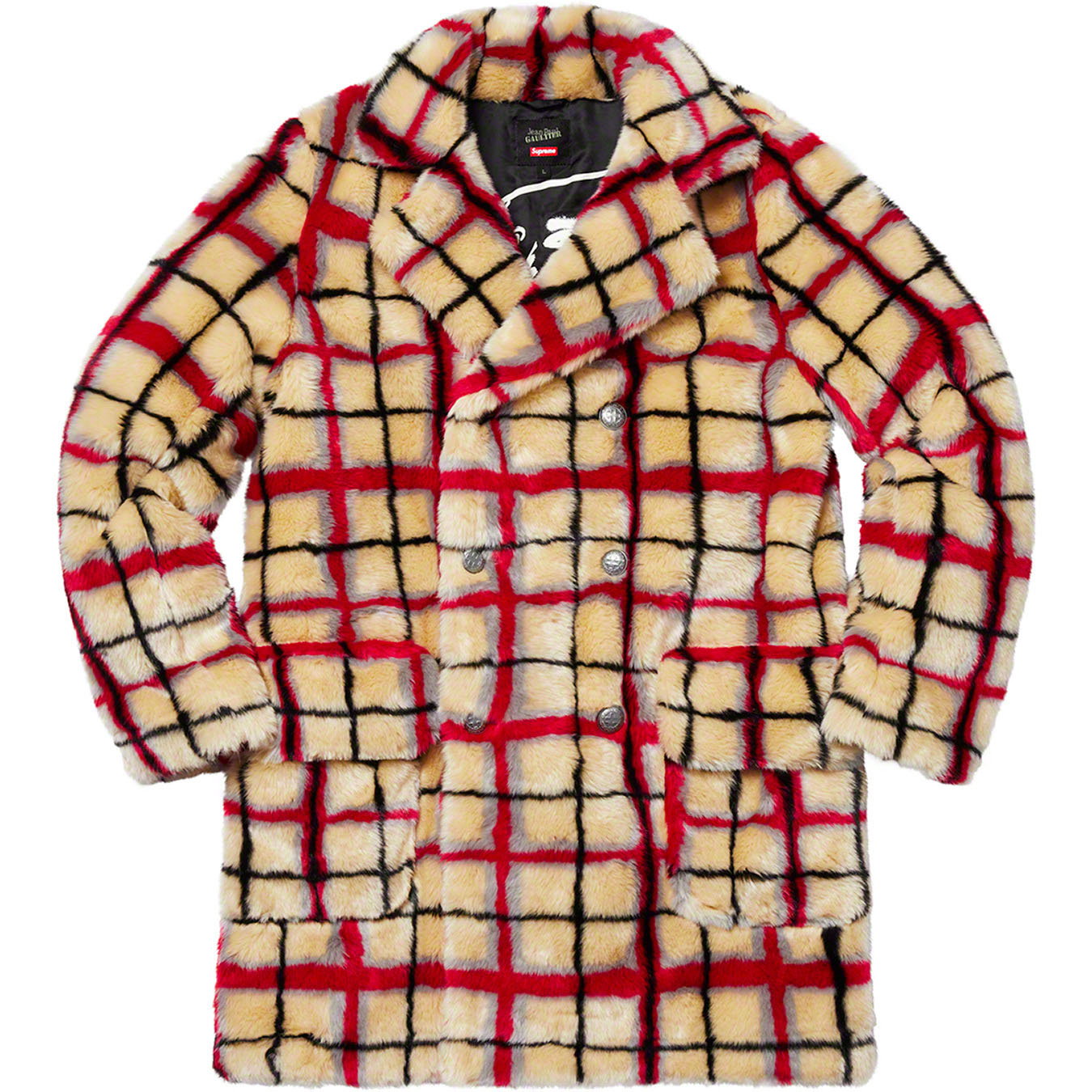 Supreme®/Jean Paul Gaultier® Double Breasted Plaid Faux Fur Coat