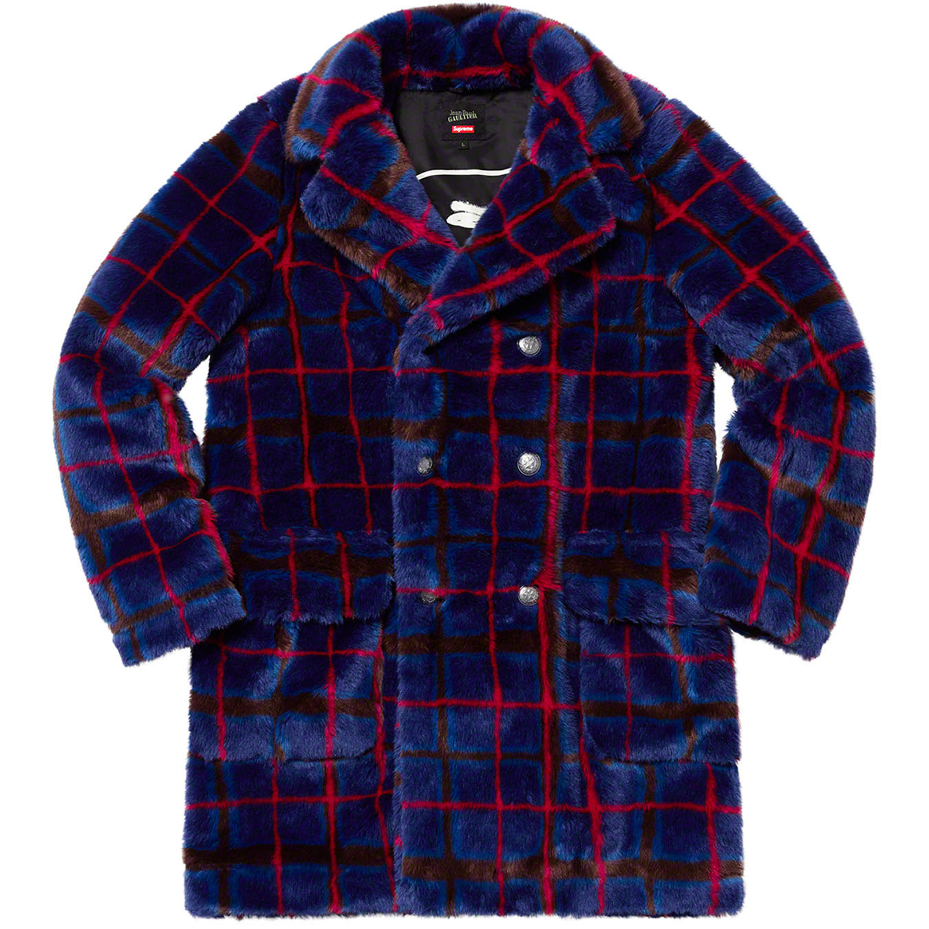 Supreme®/Jean Paul Gaultier® Double Breasted Plaid Faux Fur Coat