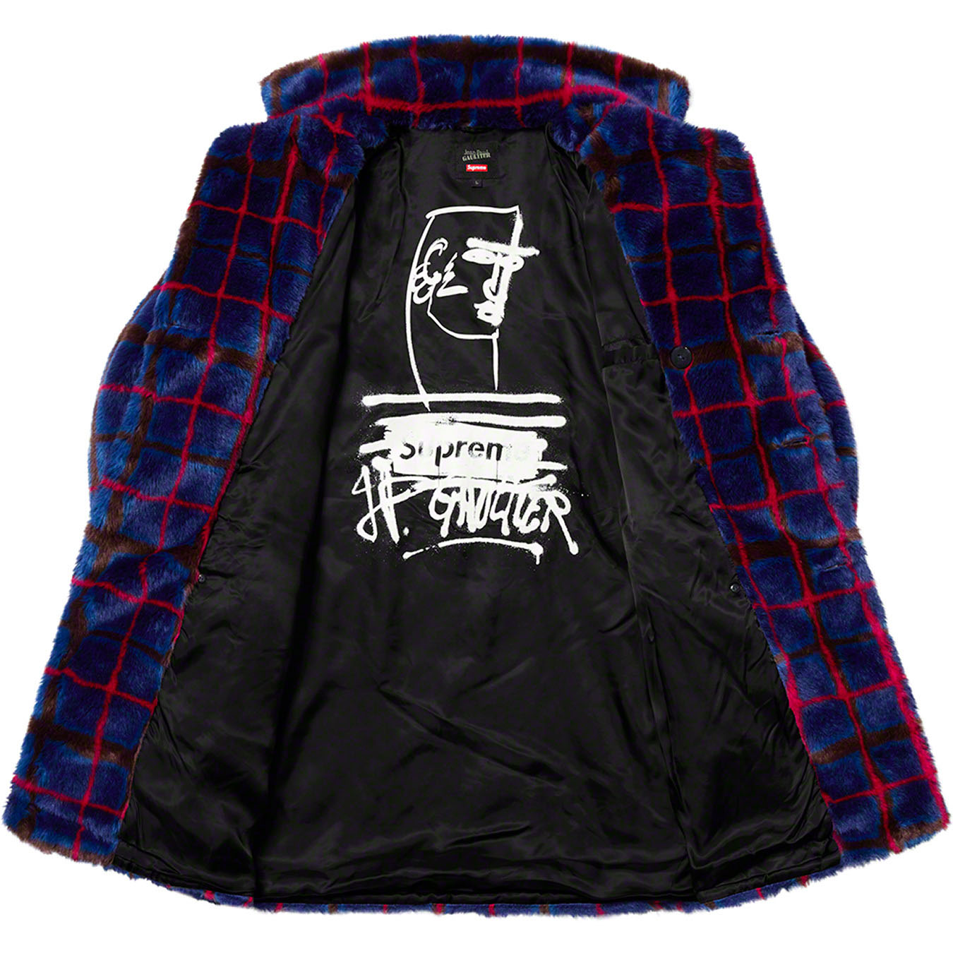 Supreme®/Jean Paul Gaultier® Double Breasted Plaid Faux Fur Coat