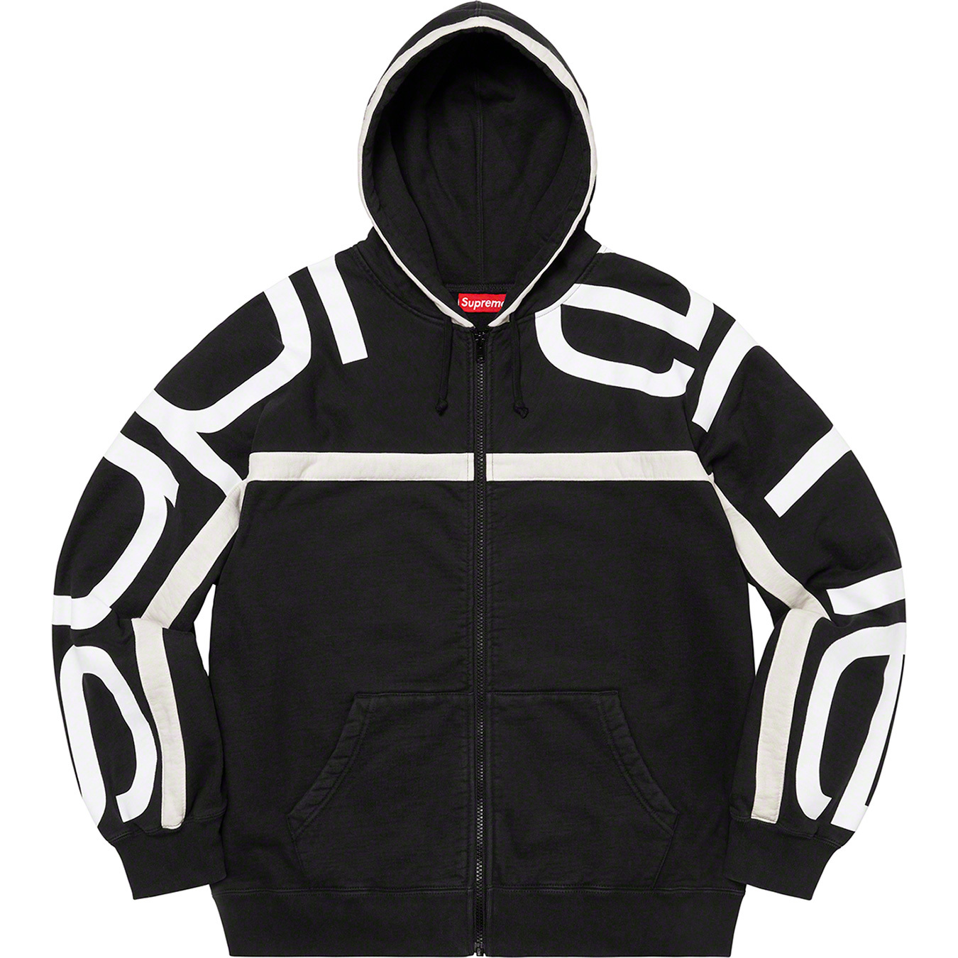 Supreme Big Logo Paneled Zip Up Hooded Sweatshirt