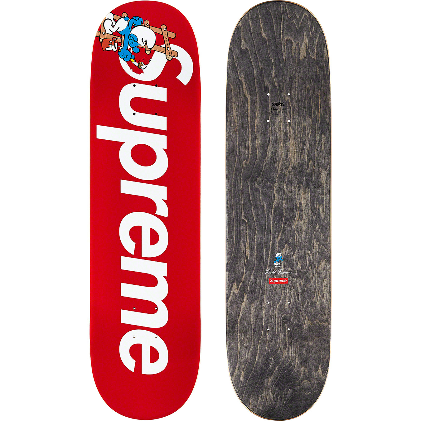 Supreme smurfs skateboard deck red