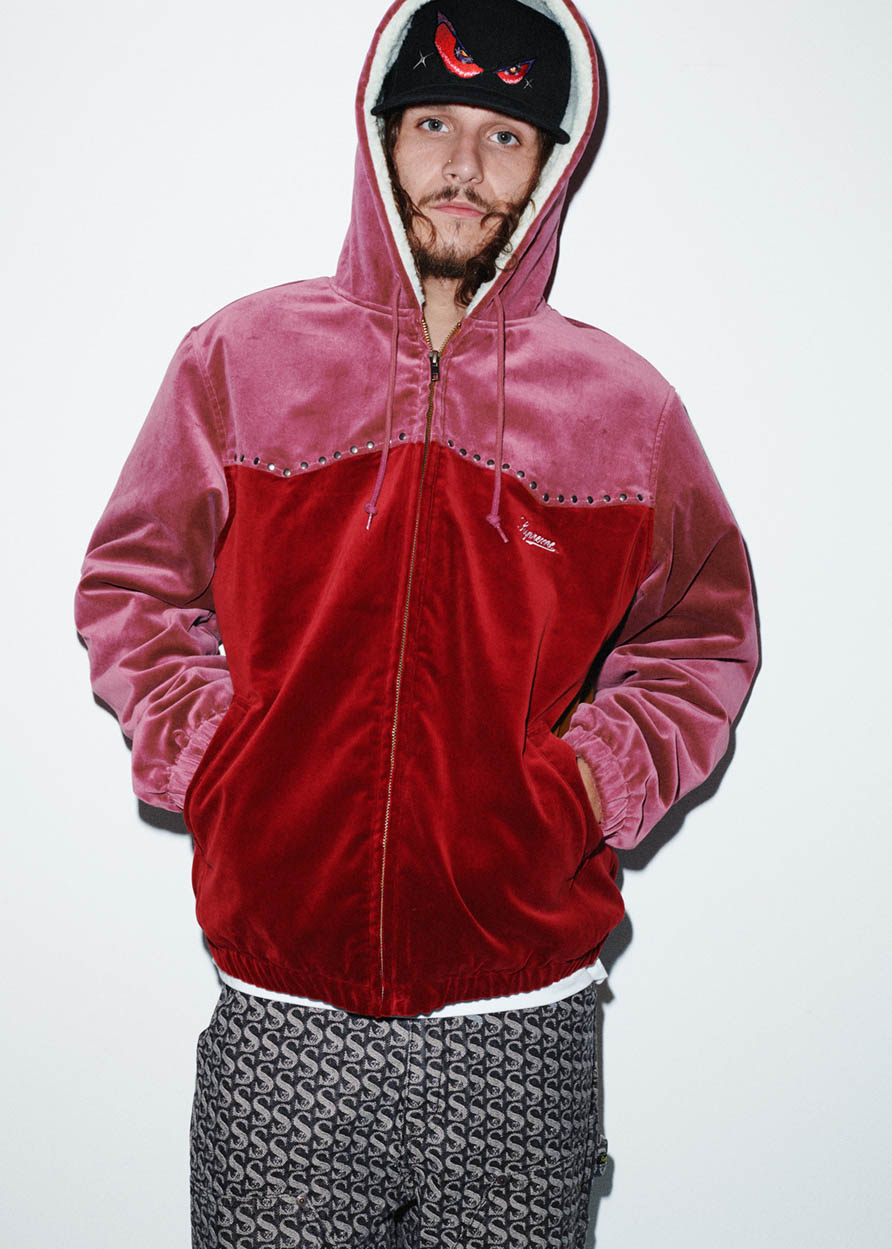 Studded Velvet Hooded Work Jacket | Supreme 21fw