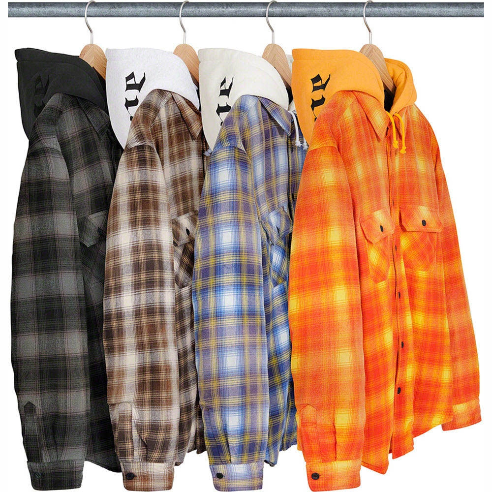 Supreme 21fw Hooded Flannel Zip Up Shirt-