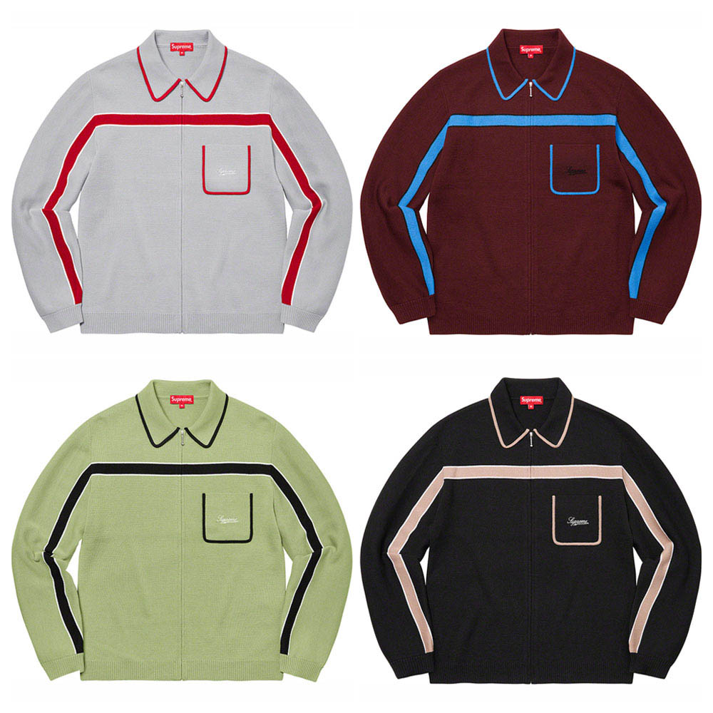 Chest Stripe Zip Up Cardigan | Supreme 21fw