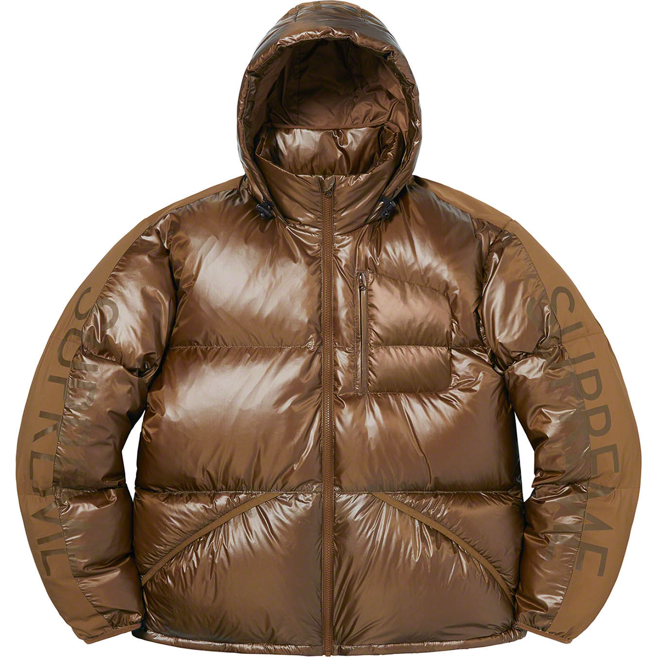 SUPREME シュプリーム 21AW Featherweight Down Jacket フェザーライトウェイトダウンジャケット アームロゴ入りデザインジップアップアウター シルバー