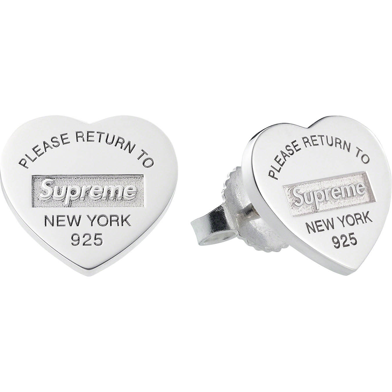 Supreme®/Tiffany & Co. Heart Tag Stud Earrings | Supreme 21fw
