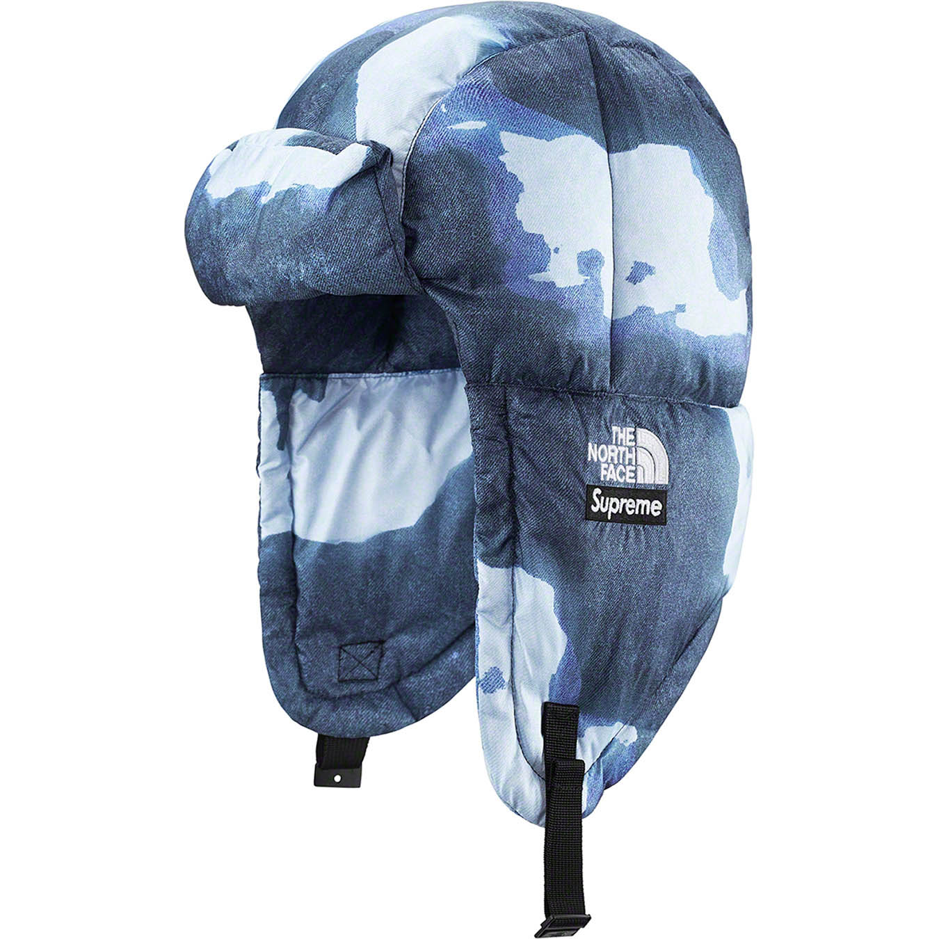 Supreme シュプリーム サイズ:S/M 21AW THE NORTH FACE ノースフェイス ブリーチド デニム プリント ヌプシ ダウン トルーパーハット Bleached Denim Print Nuptse Trooper インディゴ 帽子 コラボ【メンズ】