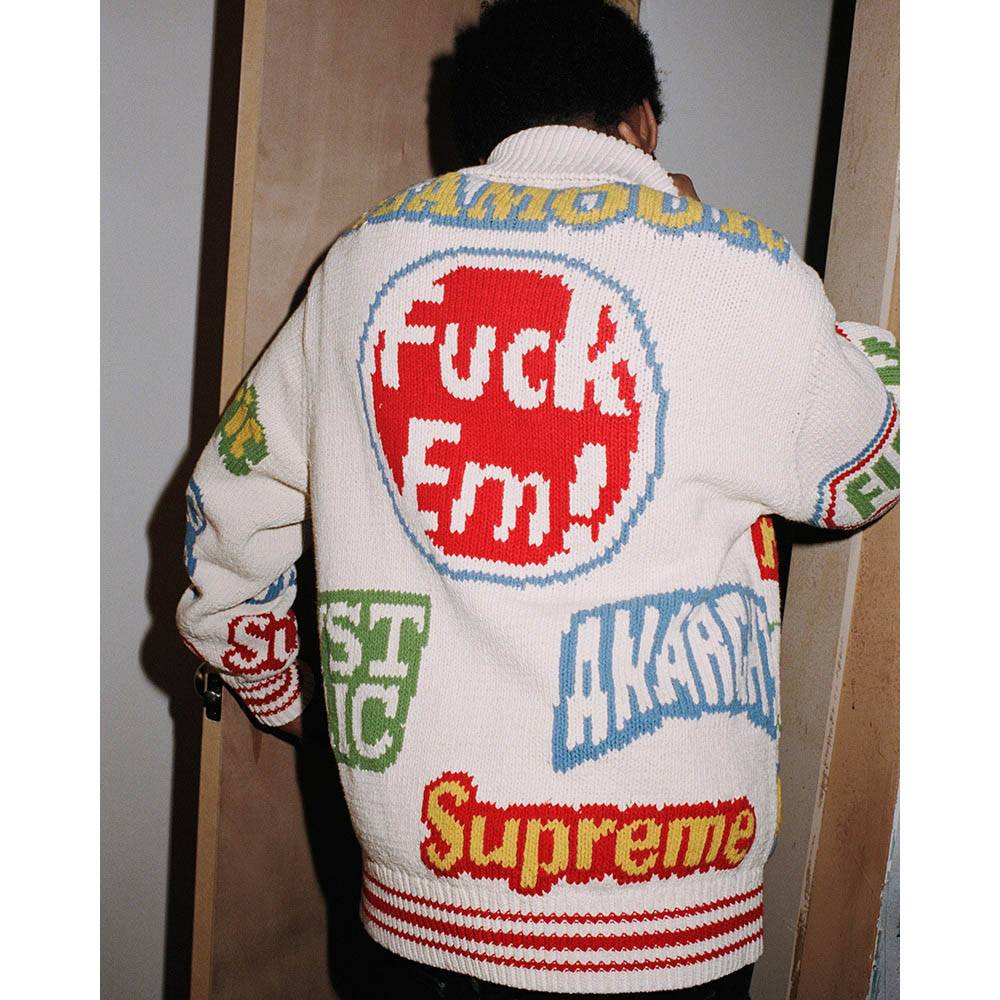 Supreme/HYSTERIC GLAMOUR Logos Zip Up Sweater カウチンセーター