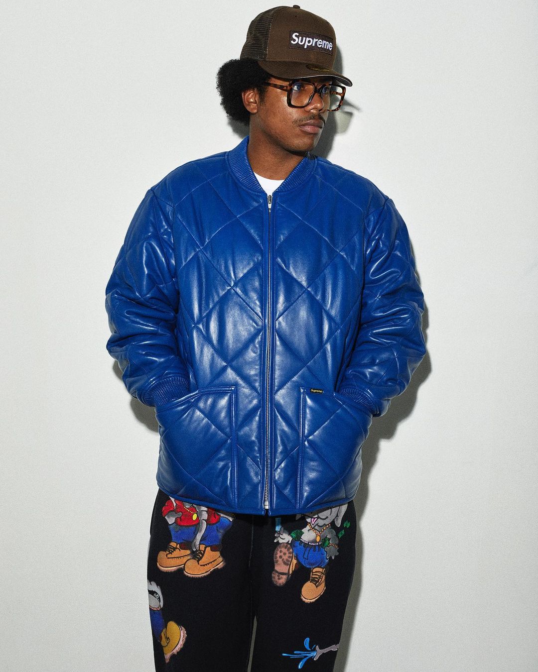 Supreme Quilted Leather Work JKT 青 L-