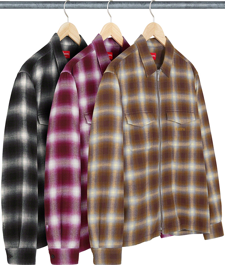 Supreme Shadow Plaid Flannel Zip Up Shirt