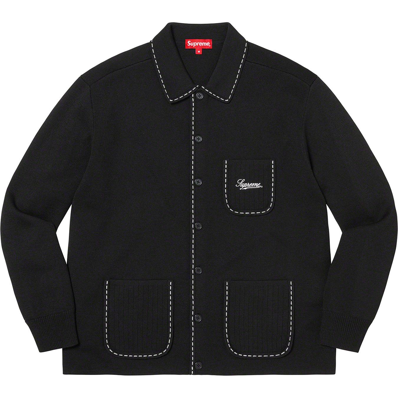 Supreme Contrast Stitch Button Up Sweater