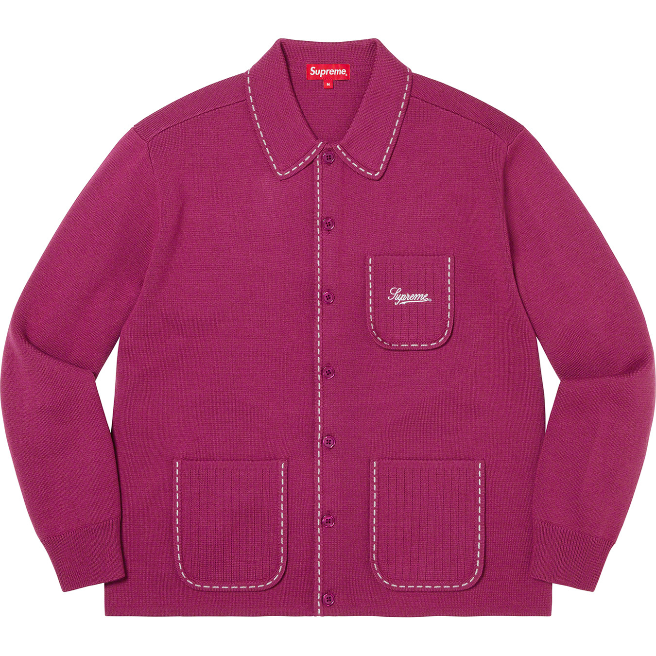 Supreme Contrast Stitch Button Up Sweater