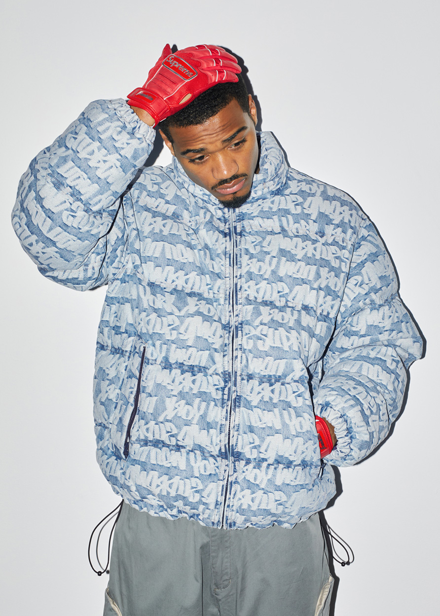 Supreme Fat Tip Jacquard Denim Puffer Jacket