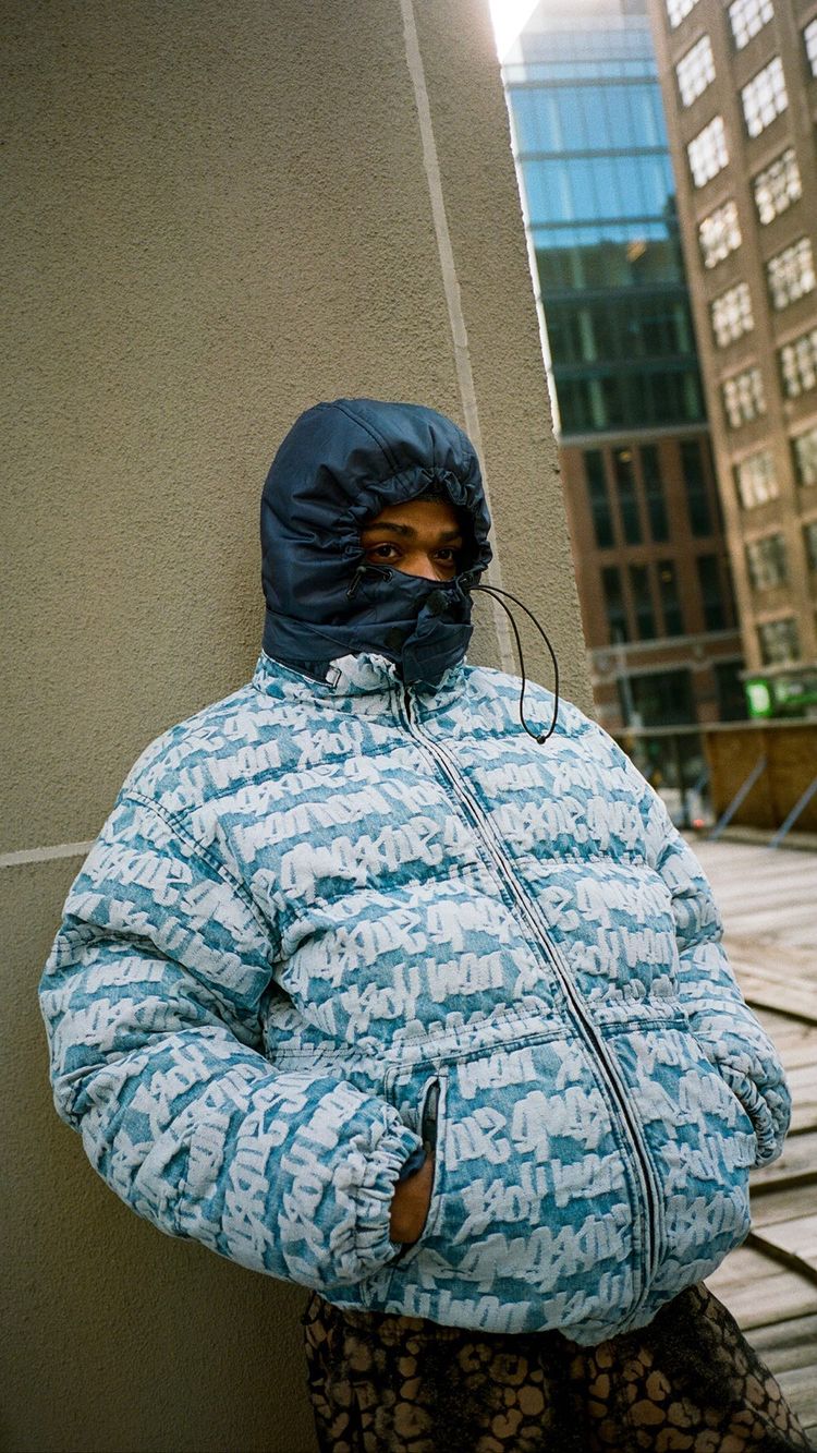 Fat Tip Jacquard Denim Puffer Jacket | Supreme 22ss