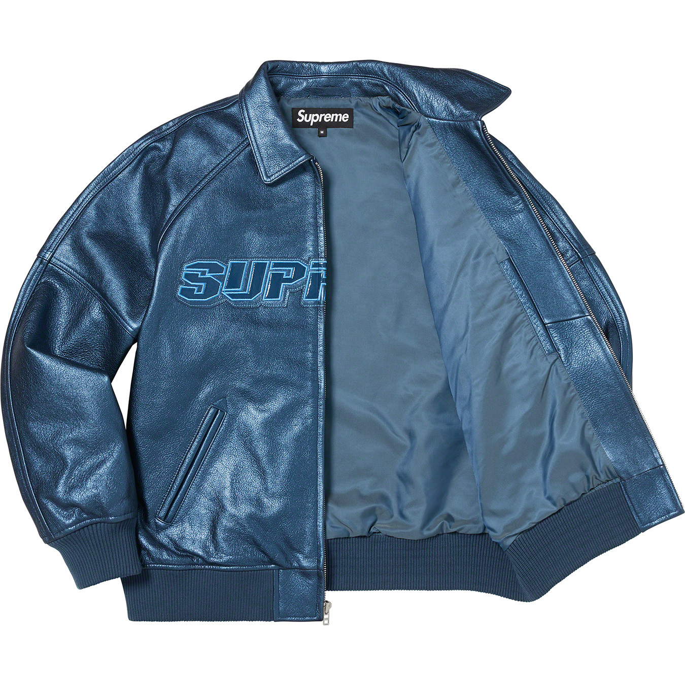 Silver Surfer Leather Varsity Jacket | Supreme 22ss
