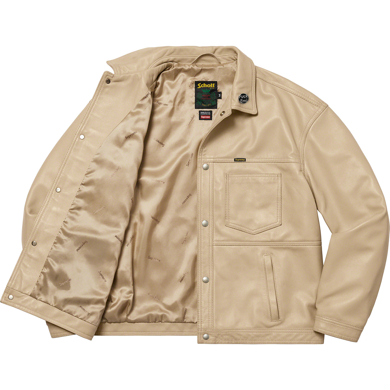 supreme schott leather work jacket tan M