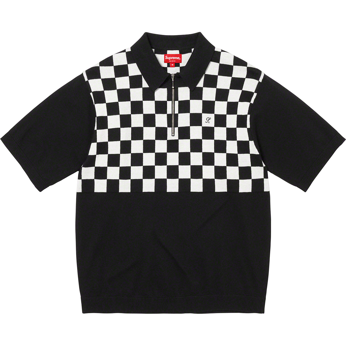 驚きの破格値SALESupreme 22ss Checkerboard Zip Polo black トップス