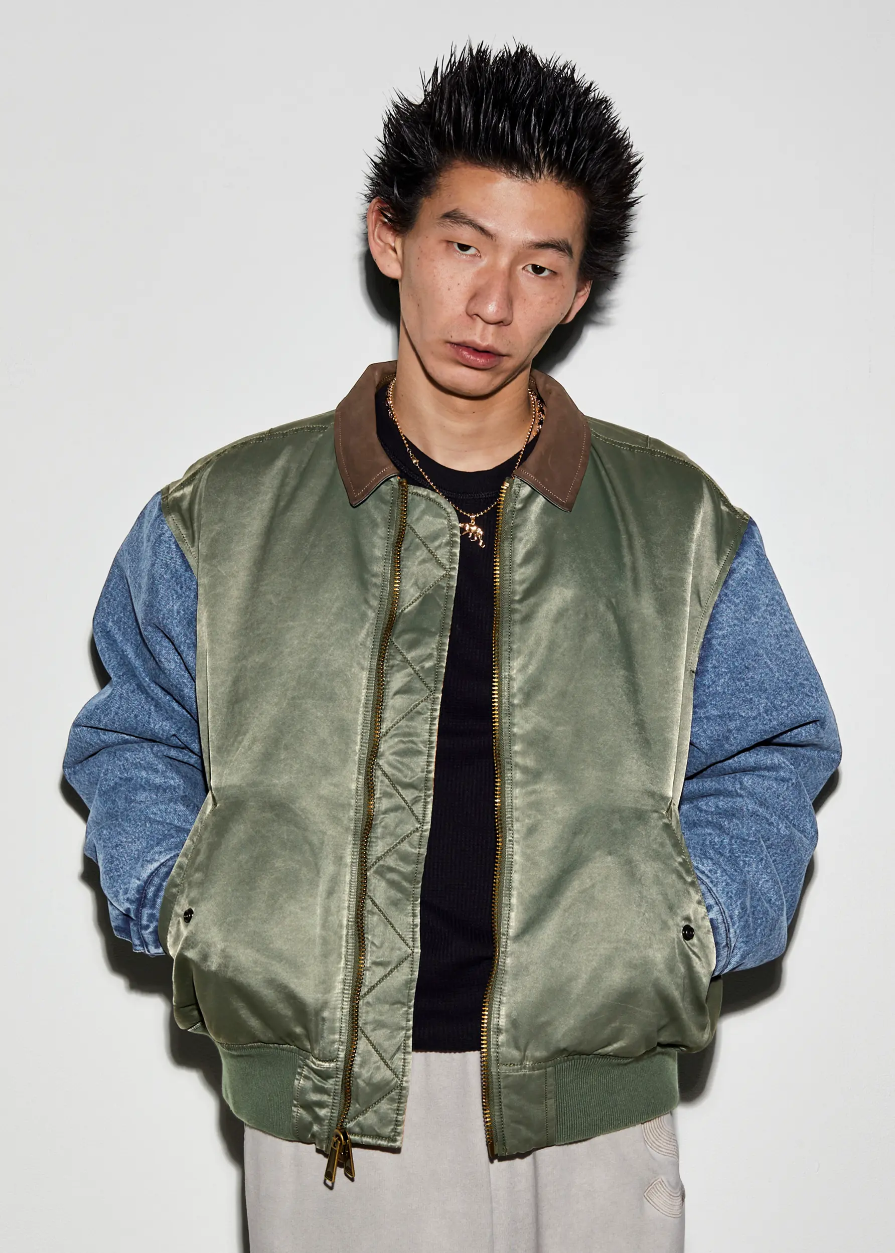 送料無料 Supreme Denim Sleeve Ma-1 Olive L