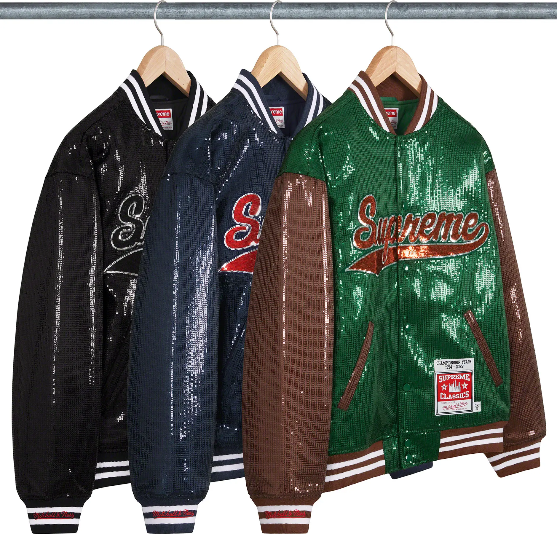 シュプリーム Mitchell & Ness Sequin Varsity Jacket スパンコール