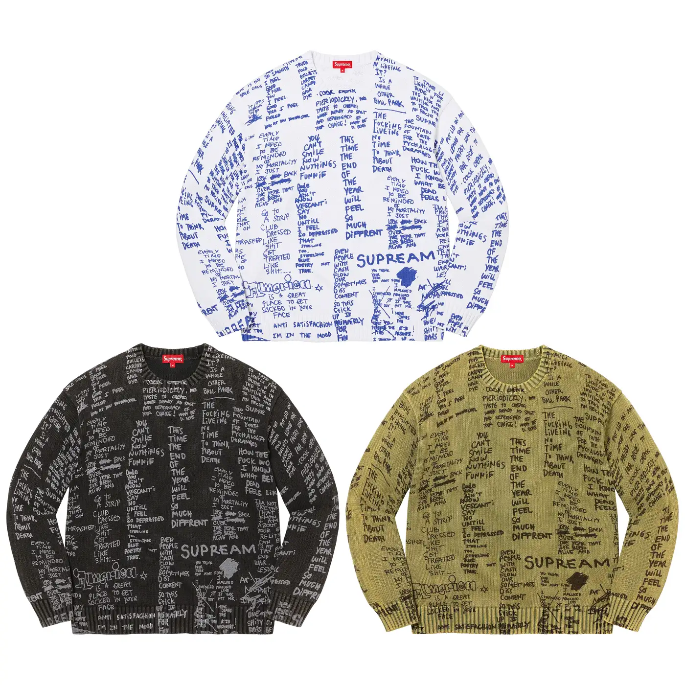 Gonz Poems Sweater Olive Sサイズ