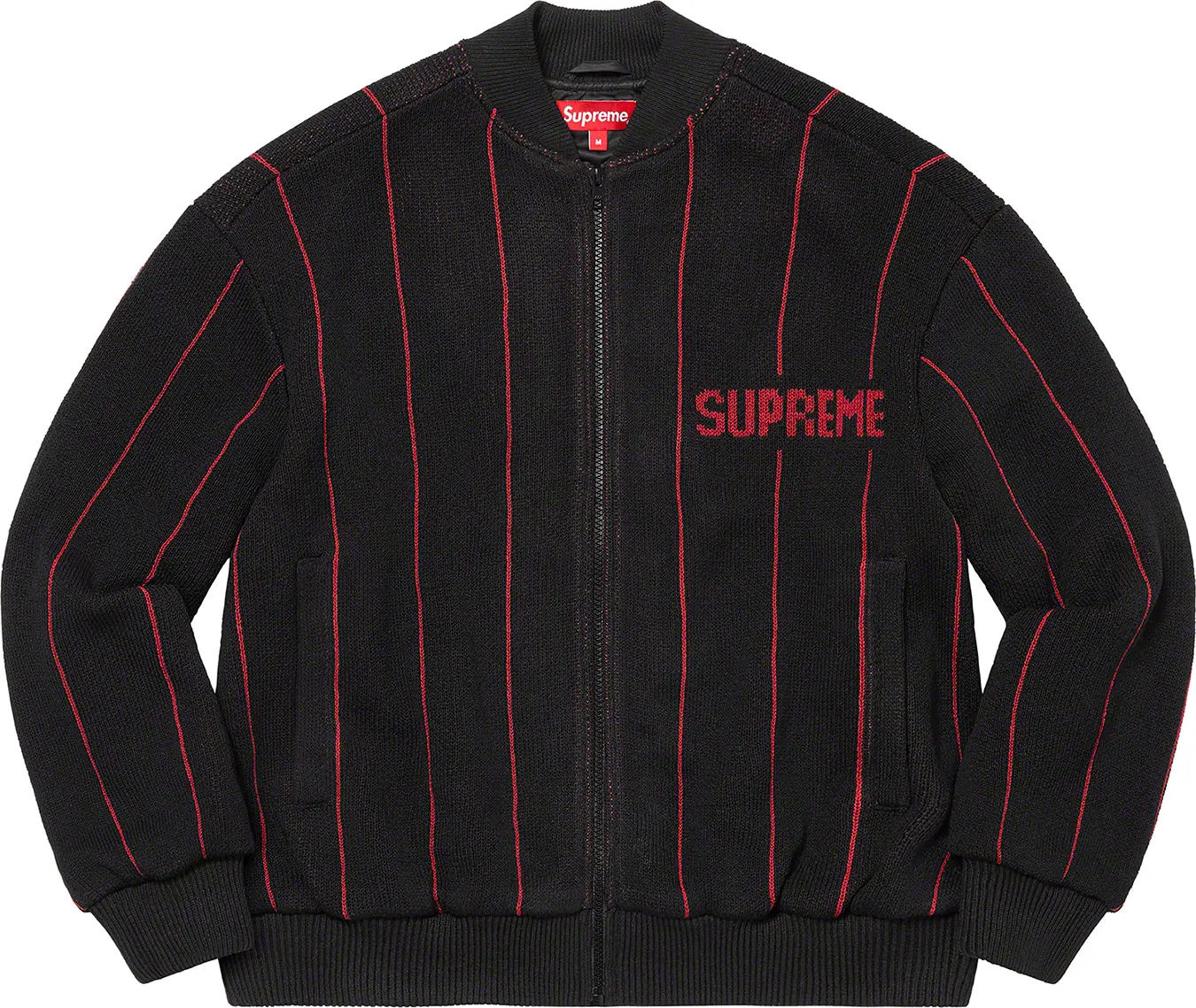 Supreme Pinstripe Varsity Zip Up Sweater