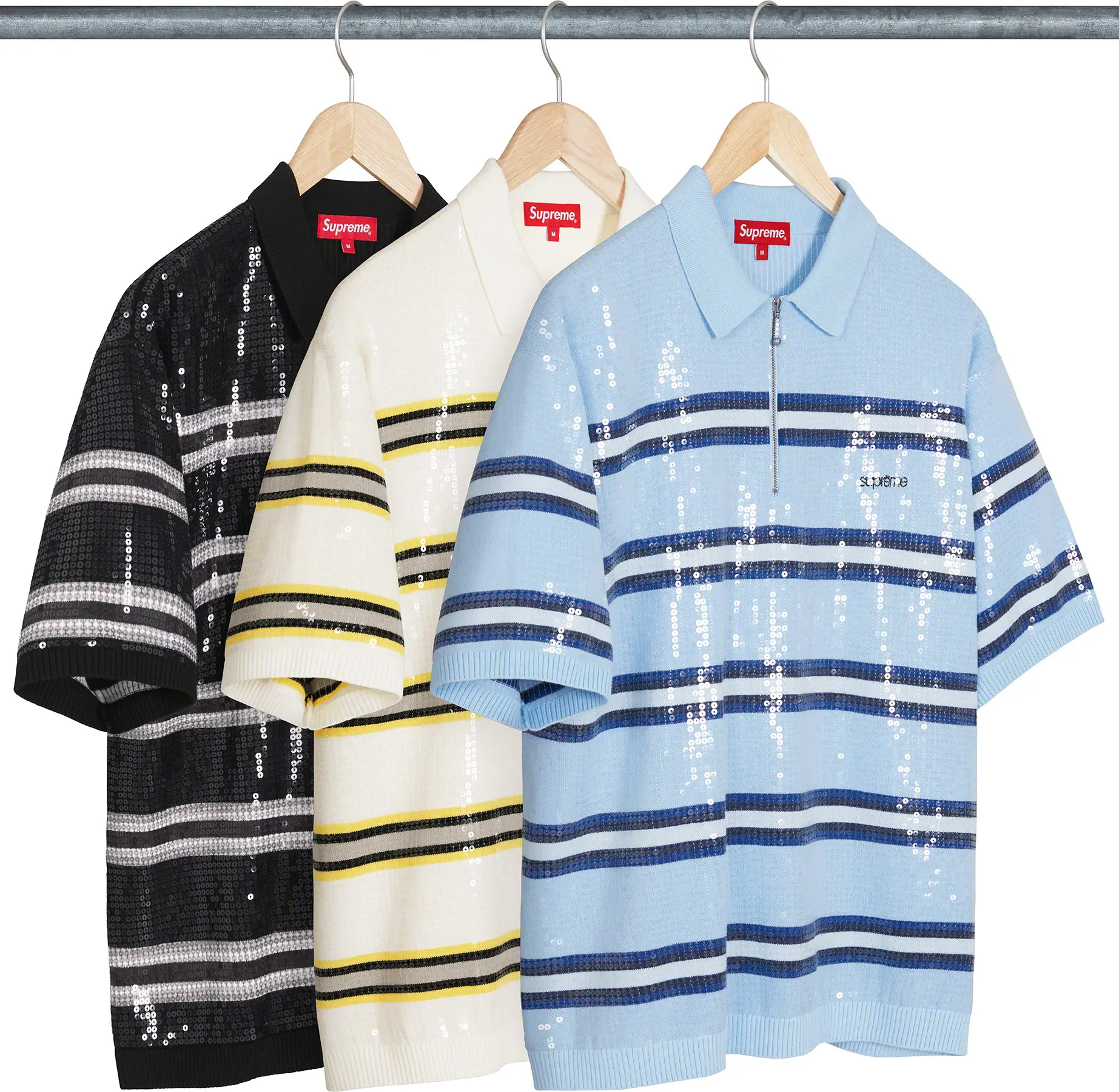 専用 SUPREME Sequin Stripe Zip Polo S | skisharp.com