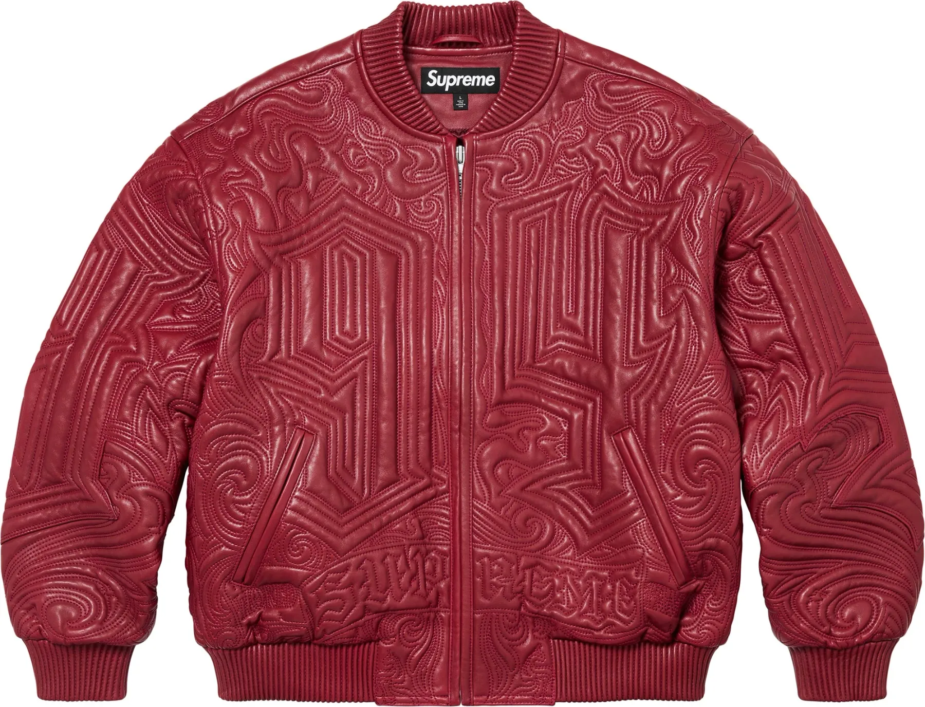 Supreme Mister Cartoon Embroidered Leather Jacket