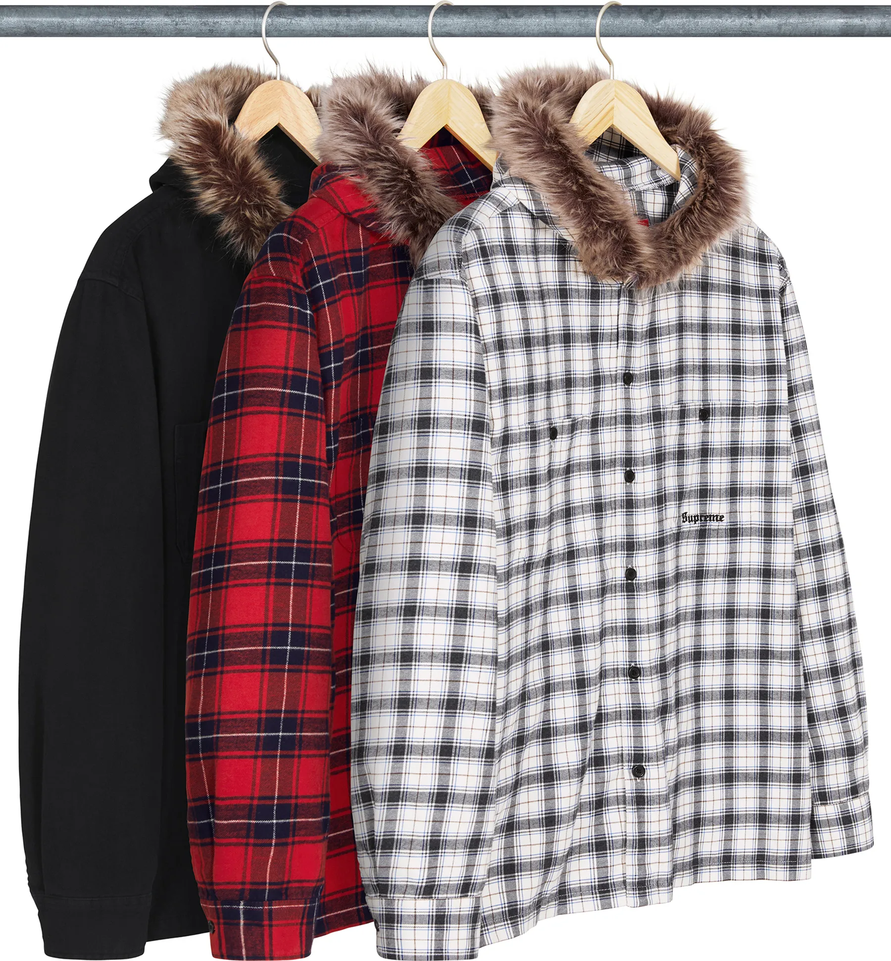 Supreme Fur Trim Flannel Hooded Shirt