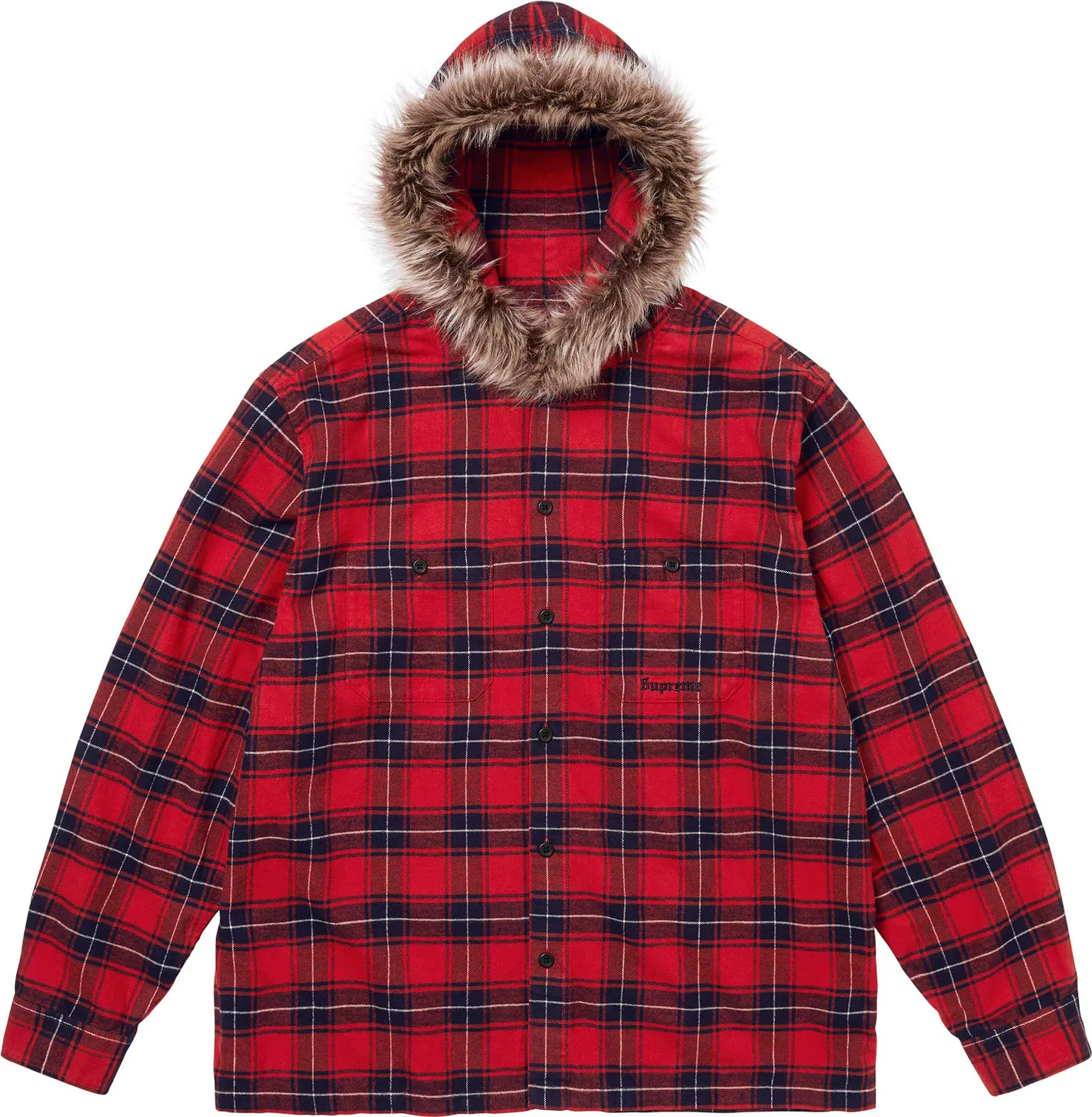 Supreme Fur Trim Flannel Hooded Shirt