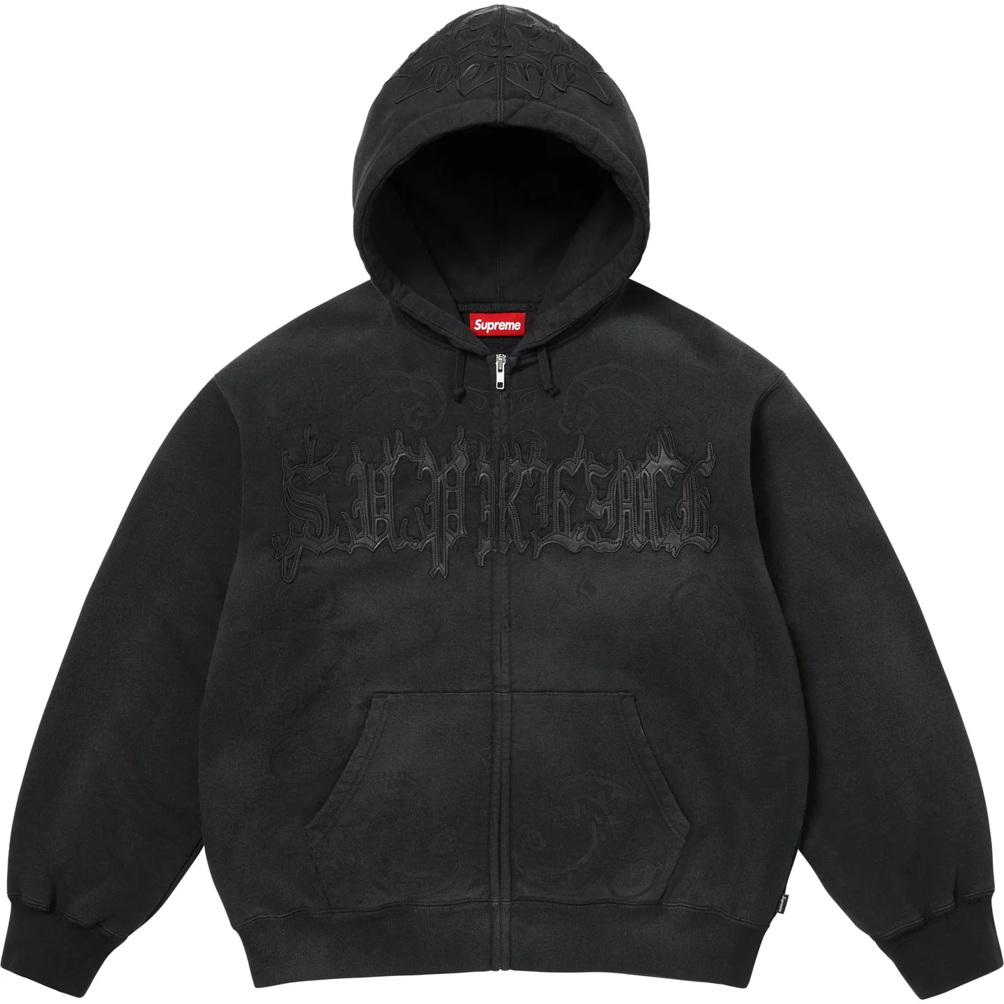 Supreme Supreme Leather Appliqué Zip Up Hooded Sweatshirt