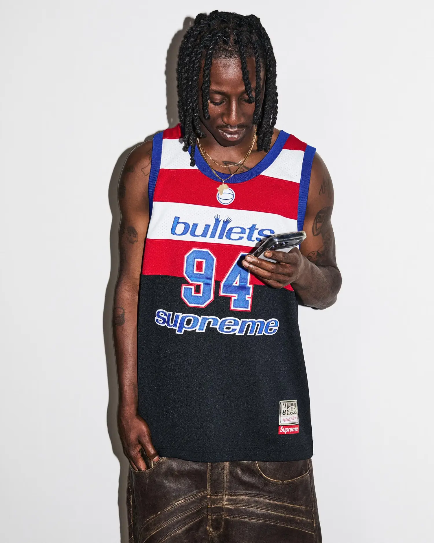 Supreme S Logo Leather Baggy 5-Pocket Jean