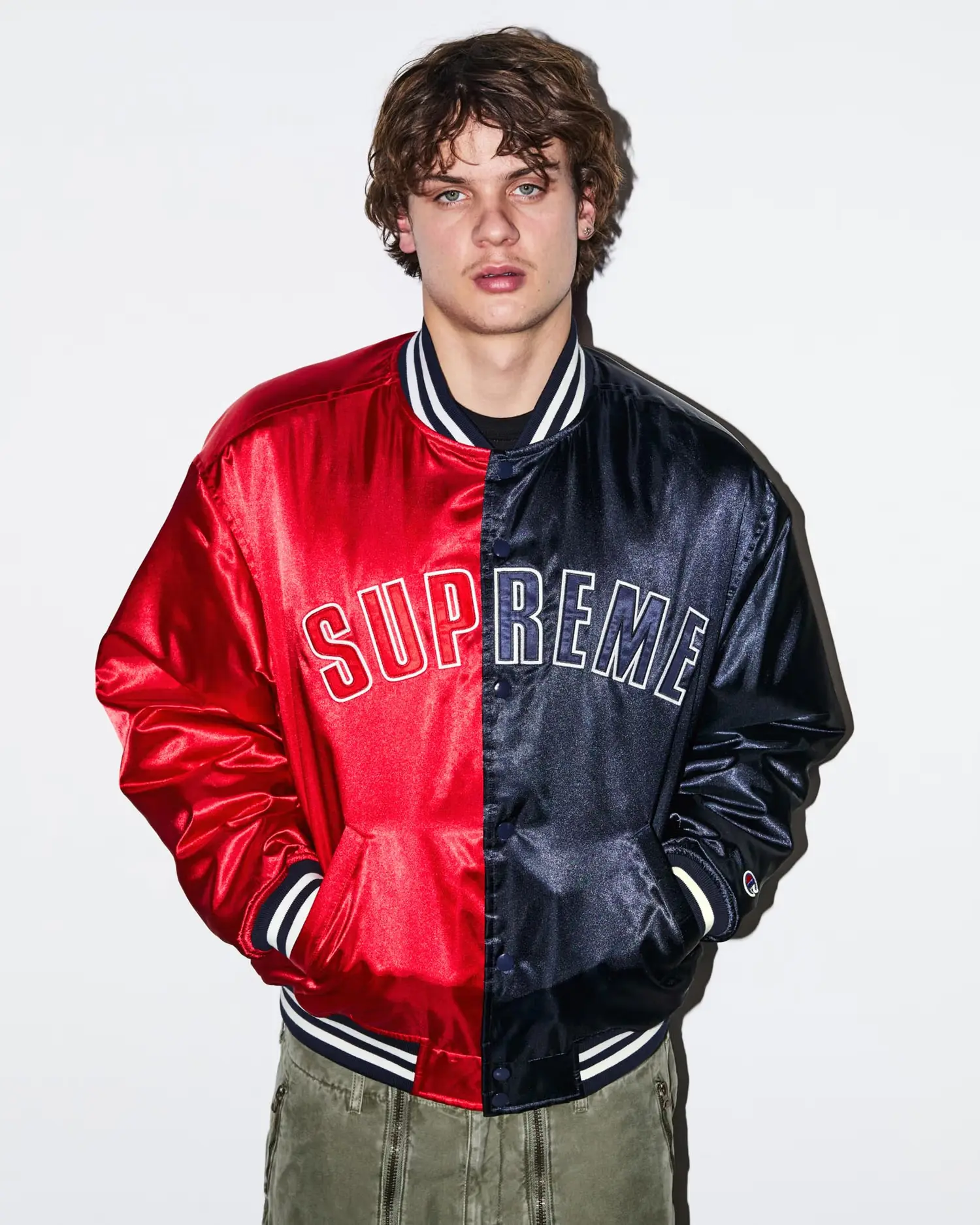 Supreme Supreme Supreme®/Champion® Satin Varsity Jacket