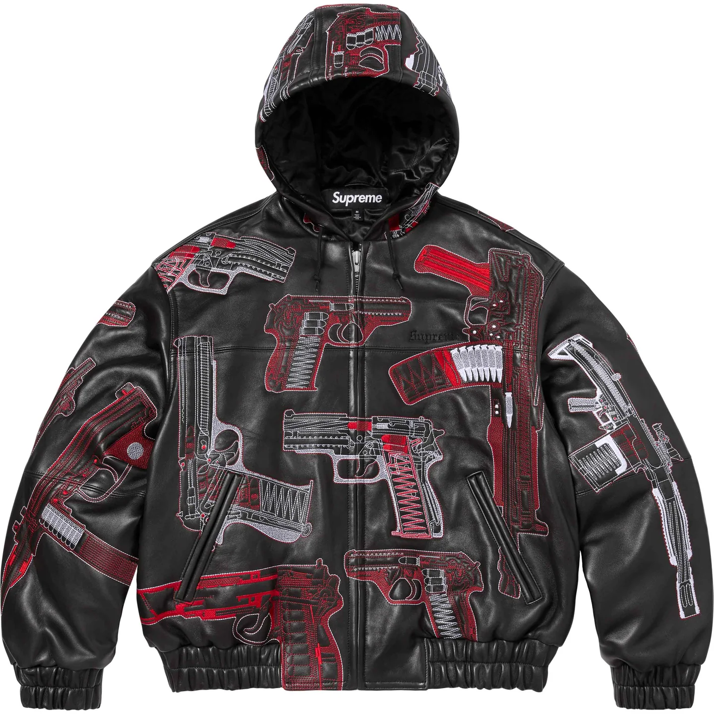 Supreme Supreme Guns Embroidered Hooded Leather Jacket