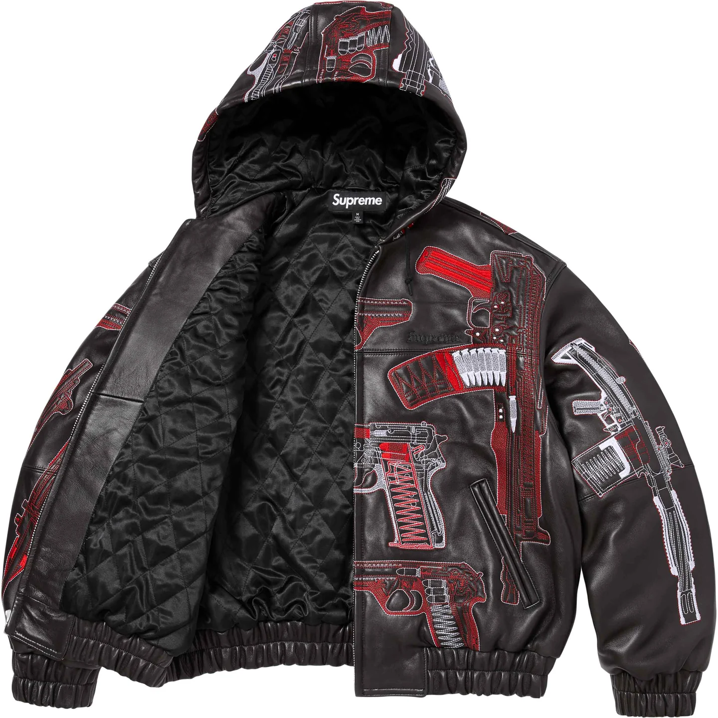 Supreme Supreme Guns Embroidered Hooded Leather Jacket