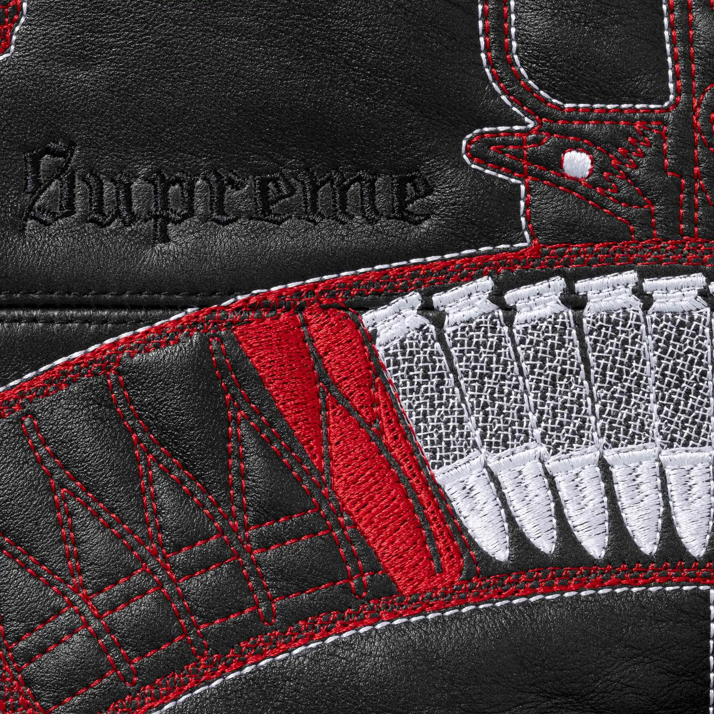 Supreme Supreme Guns Embroidered Hooded Leather Jacket