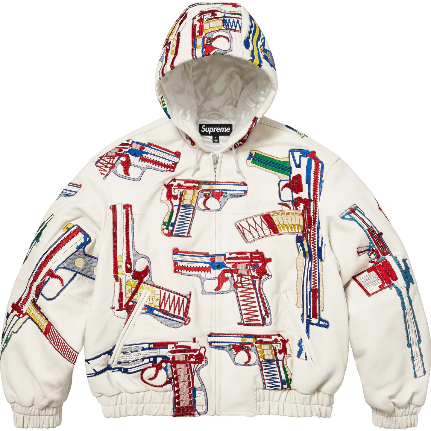 Supreme Supreme Guns Embroidered Hooded Leather Jacket