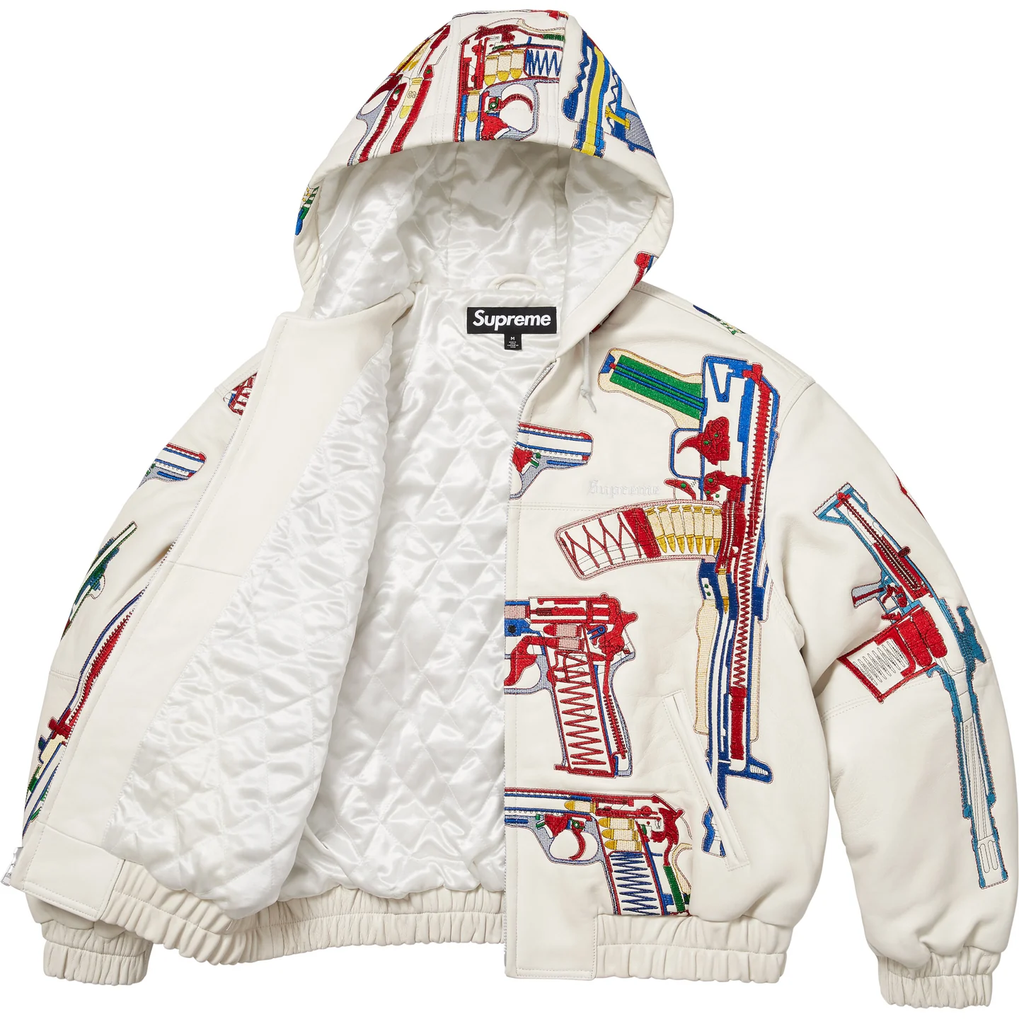 Supreme Supreme Guns Embroidered Hooded Leather Jacket