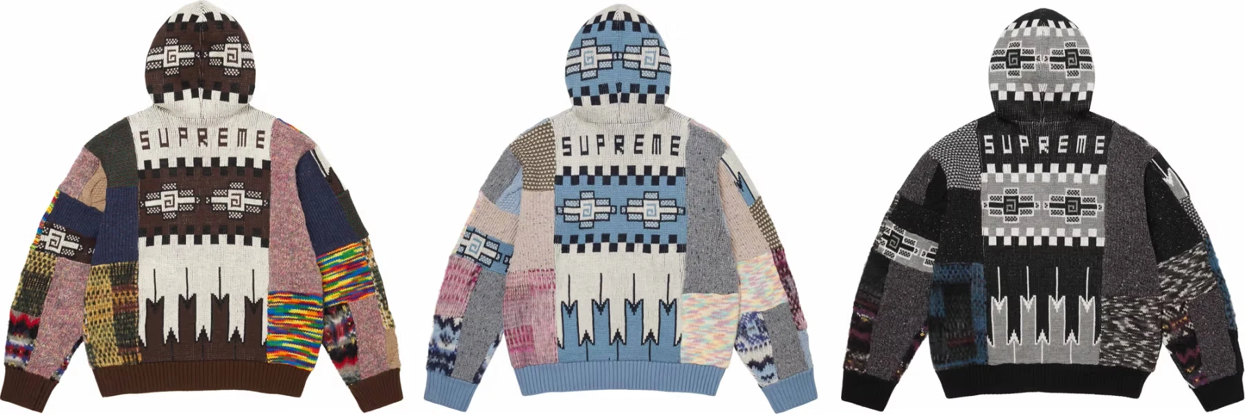 Supreme Patchwork Zip Up Hooded Sweater