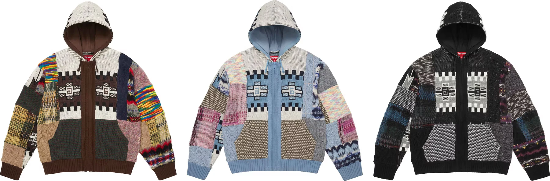 Supreme Patchwork Zip Up Hooded Sweater