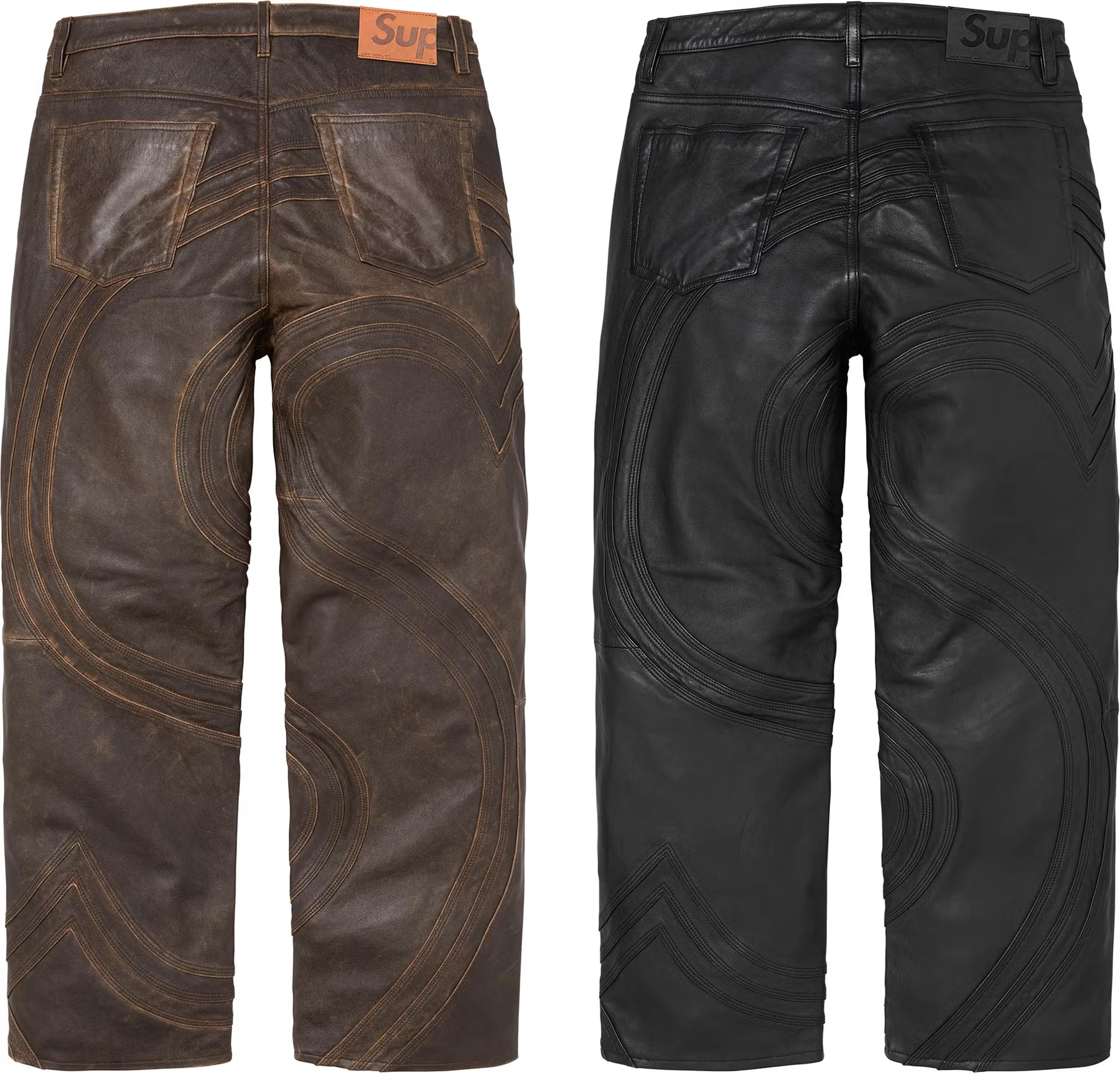 Supreme S Logo Leather Baggy 5-Pocket Jean