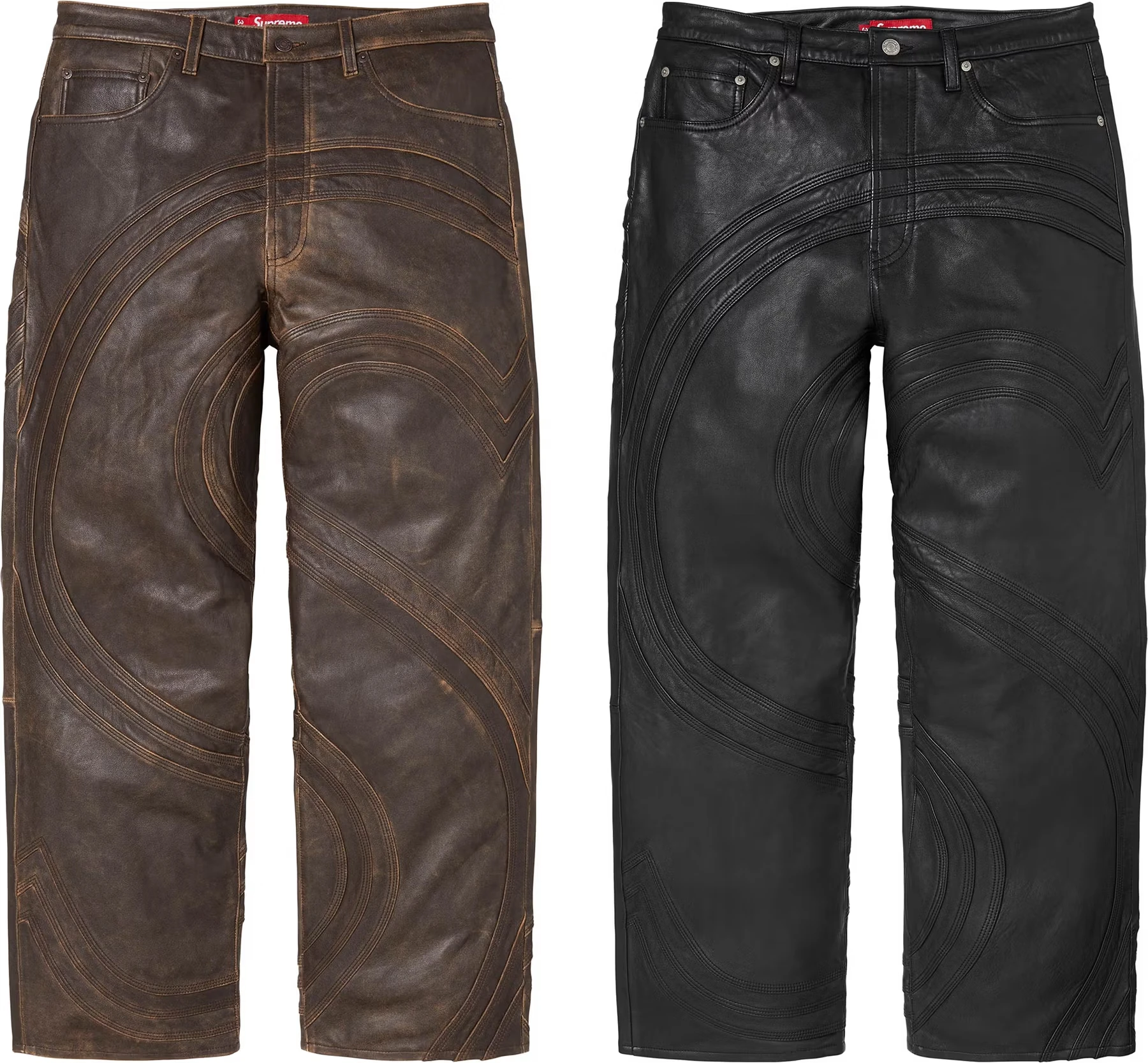 Supreme S Logo Leather Baggy 5-Pocket Jean