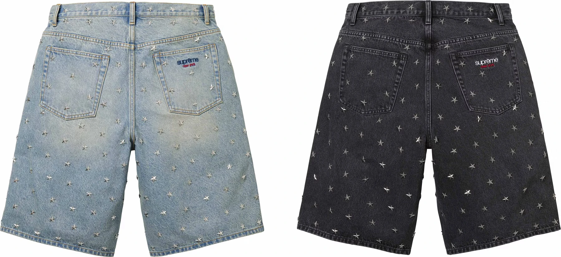 Supreme Stars Studded Baggy Denim Short